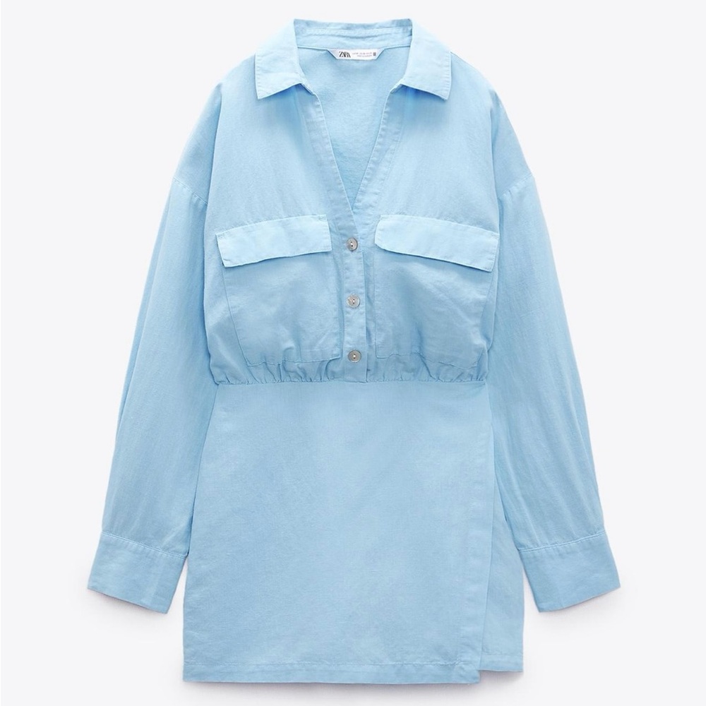Zara Sky Blue Collared Jumpsuit